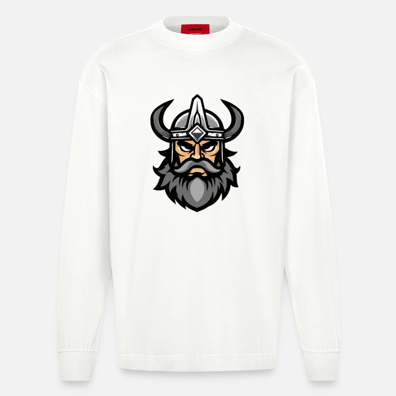 Wikinger Kopf Valhalla - Heavyweight Oversized Organic Langarmshirt Made in EU - OFF WHITE