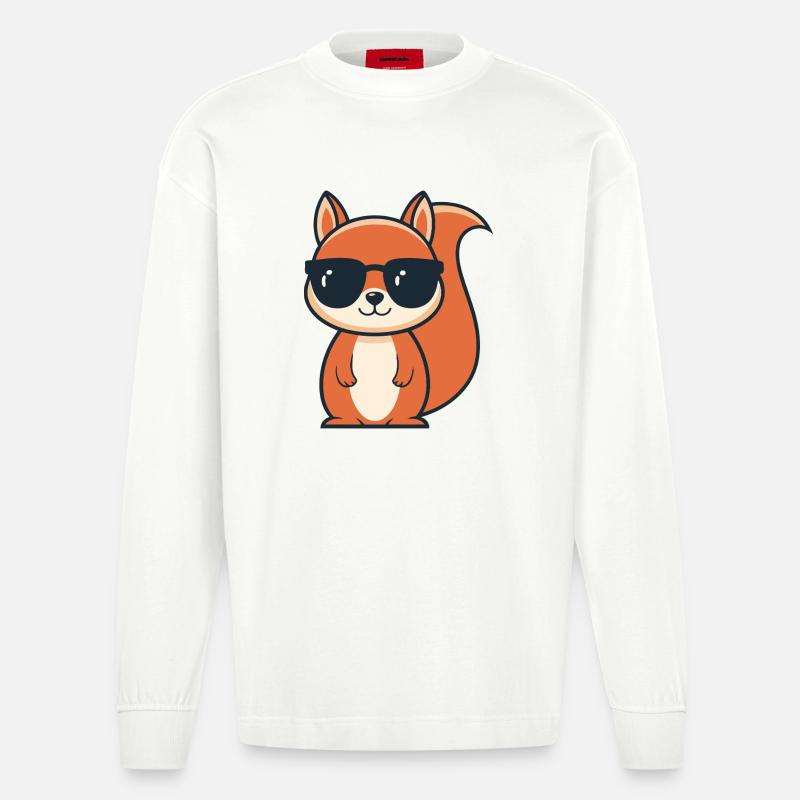 Schicke Eichhörnchen-Schwarze Brille - Heavyweight Oversized Organic Langarmshirt Made in EU - OFF WHITE
