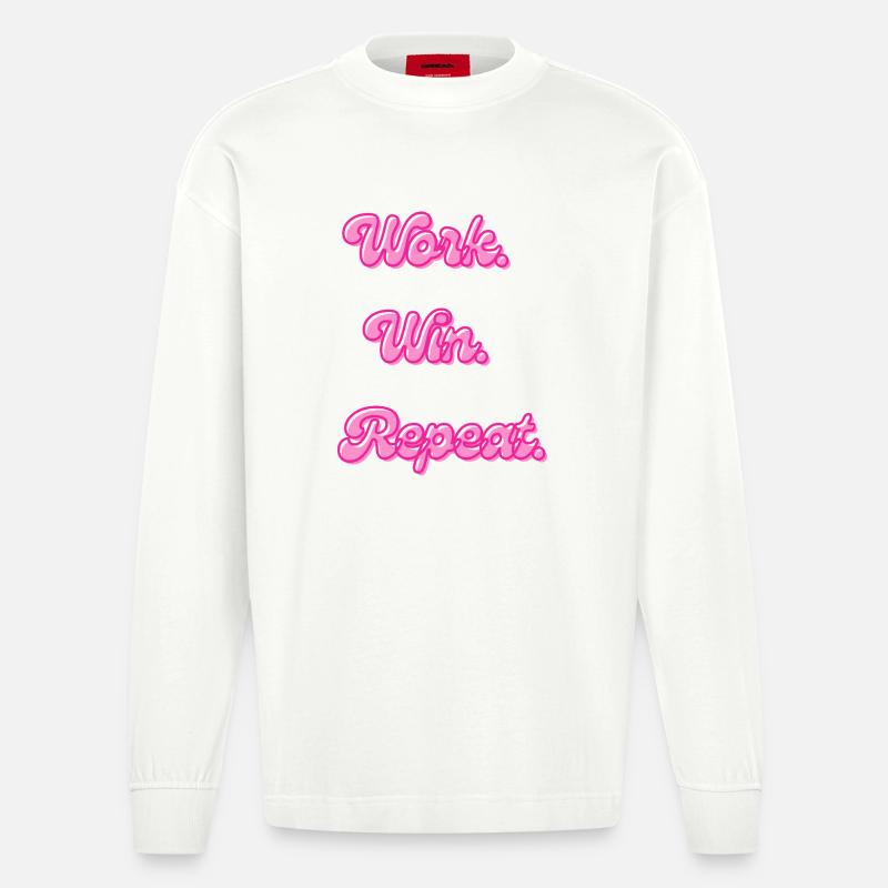 Work Win Repeat | Motivationsspruch - Heavyweight Oversized Organic Langarmshirt Made in EU - OFF WHITE