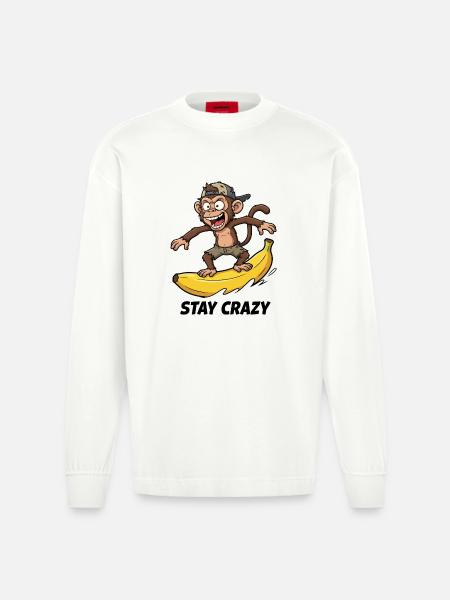 Banana Surfing Monkey - Heavyweight Oversized Organic Longsleeve Shirt Made in EU - OFF WHITE