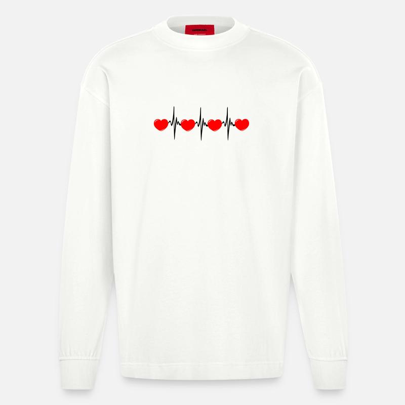Herzfrequenz hartes rotes Cardio-EKG - Heavyweight Oversized Organic Langarmshirt Made in EU - OFF WHITE