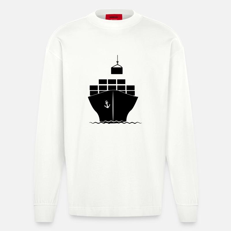 Seecontainerboot mit Kranbeladung - Heavyweight Oversized Organic Langarmshirt Made in EU - OFF WHITE