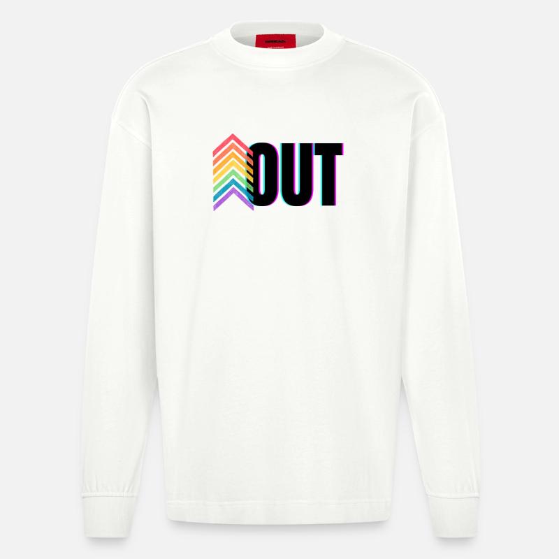 Pride Rainbow Logo Out - Heavyweight Oversized Organic Langarmshirt Made in EU - OFF WHITE