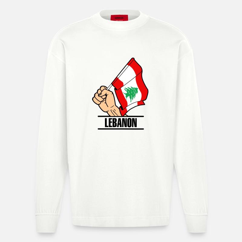 Flagge Libanon faust text LIBANON - Heavyweight Oversized Organic Langarmshirt Made in EU - OFF WHITE