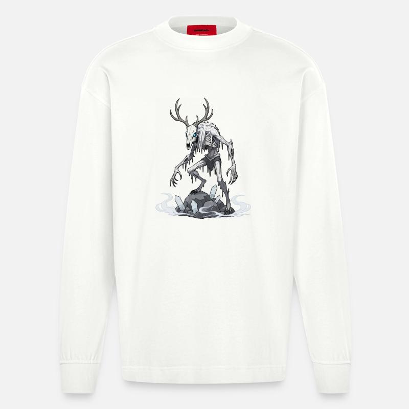 Wendigo Eisgeist Hirsch Skelett - Heavyweight Oversized Organic Langarmshirt Made in EU - OFF WHITE