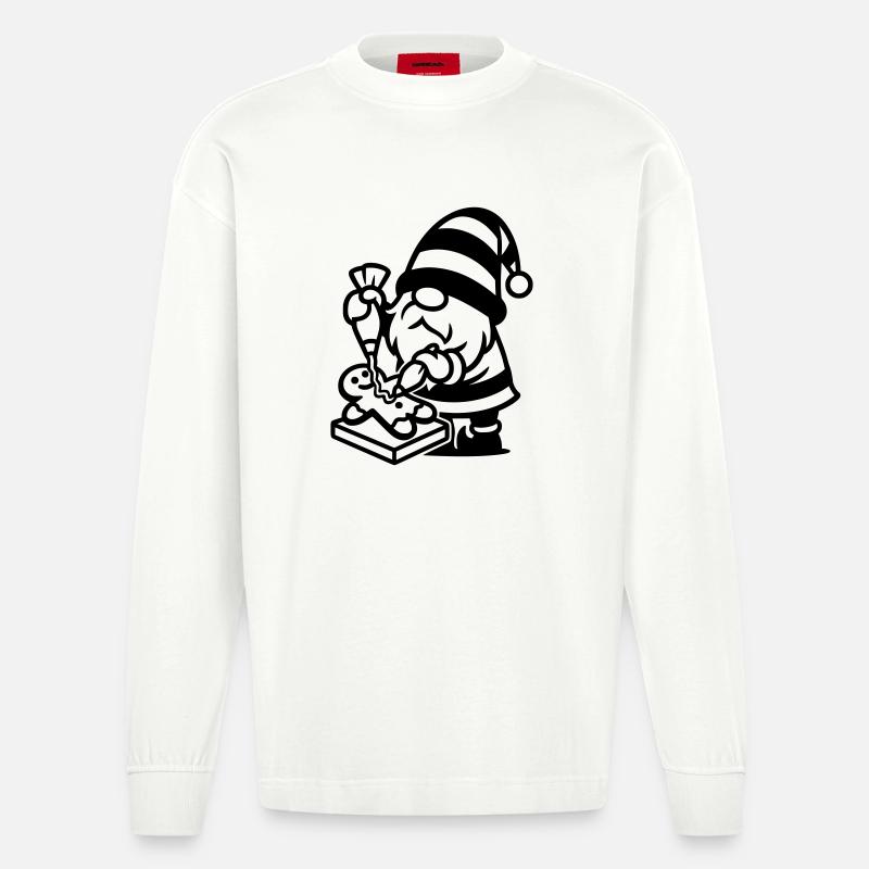Gingerbread Baking Gnome - Heavyweight Oversized Organic Longsleeve Shirt Made in EU - OFF WHITE