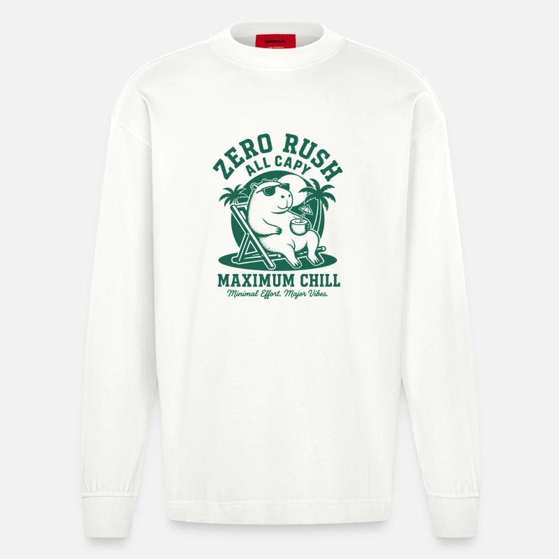 Zero Rush Capybara Chill - Heavyweight Oversized Organic Langarmshirt Made in EU - OFF WHITE