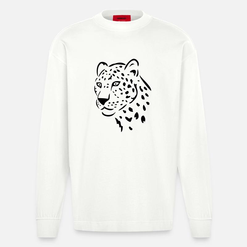 leopard raubkatze - Heavyweight Oversized Organic Langarmshirt Made in EU - OFF WHITE
