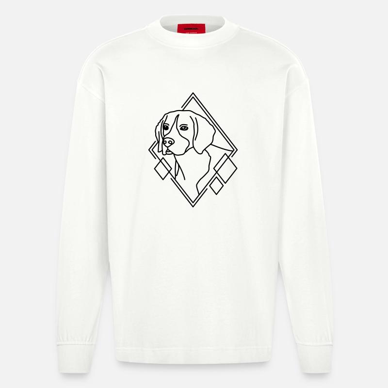 Beagle in geometrischer Form - Line-Art-Design - Heavyweight Oversized Organic Langarmshirt Made in EU - OFF WHITE
