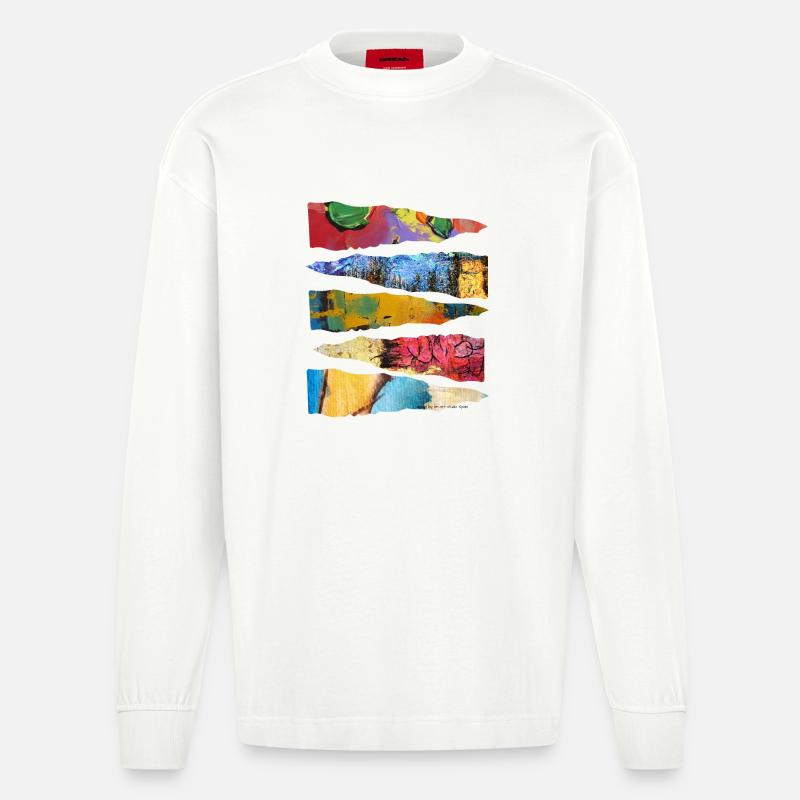 Abstraktes buntes Farbschicht-Design - Heavyweight Oversized Organic Langarmshirt Made in EU - OFF WHITE