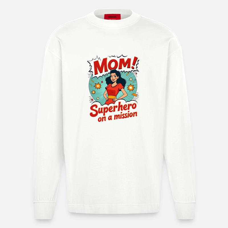Mutter, Superheldin auf einer Mission ! - Heavyweight Oversized Organic Langarmshirt Made in EU - OFF WHITE