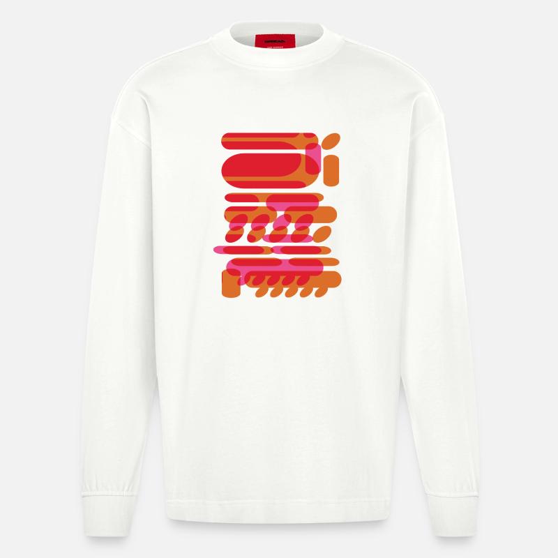 Abstrakte grafische Formen im Techno-Design - Heavyweight Oversized Organic Langarmshirt Made in EU - OFF WHITE