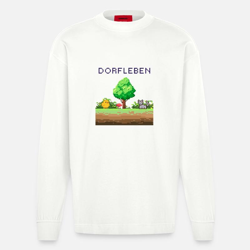 Dorflleben Pixelwelt - Heavyweight Oversized Organic Langarmshirt Made in EU - OFF WHITE