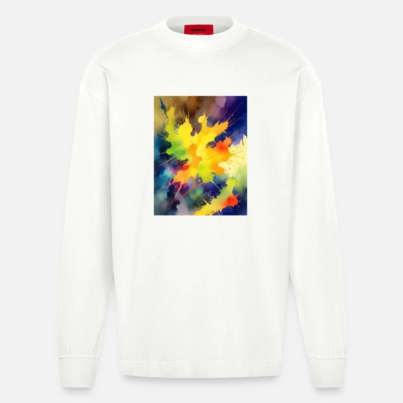 Farbexplosion Abstrakt Spritzer - Heavyweight Oversized Organic Langarmshirt Made in EU - OFF WHITE