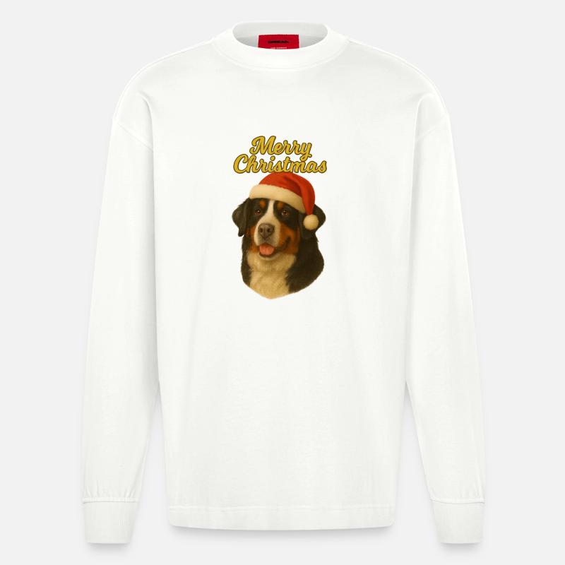 Berner Sennenhund Merry Christmas Pullover - Heavyweight Oversized Organic Langarmshirt Made in EU - OFF WHITE