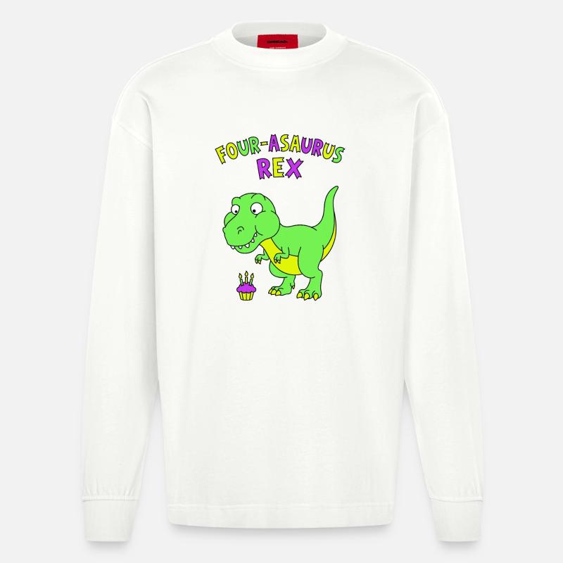 4e anniversaire du Quatre-Asaurus Rex - Manches longues bio épais oversize fabriqué en UE - OFF WHITE