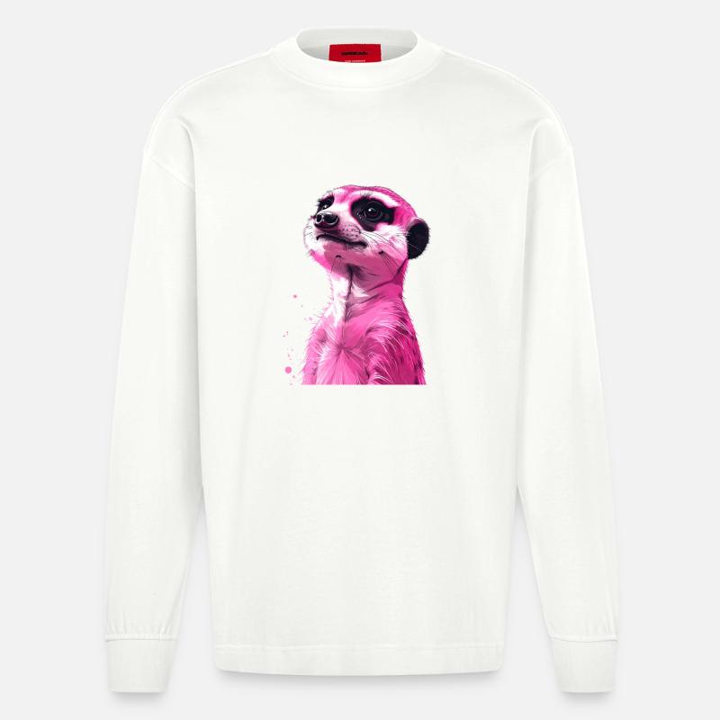 rosa Erdmännchen - Heavyweight Oversized Organic Langarmshirt Made in EU - OFF WHITE