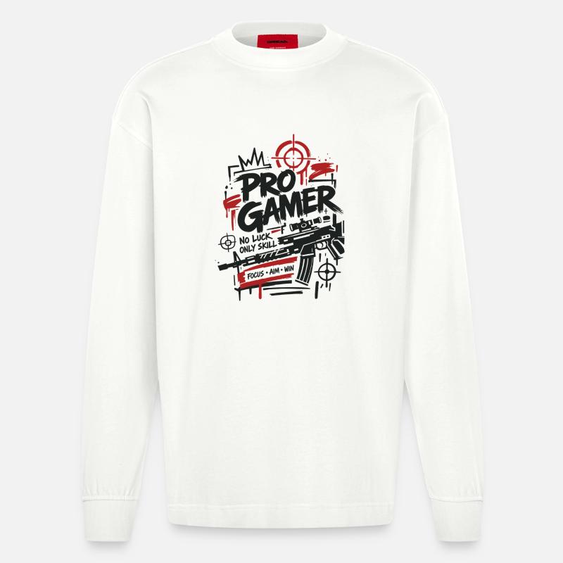 Gaming Lover Controller Graphics - Heavyweight Oversized Organic Longsleeve Shirt Made in EU - OFF WHITE