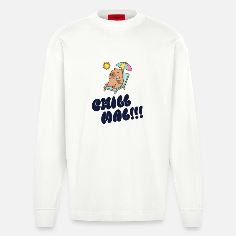 Sonnenbär am Strand mit Eis - Heavyweight Oversized Organic Langarmshirt Made in EU - OFF WHITE