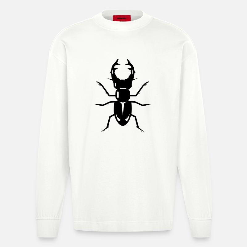 stilisierter Hirschkäfer mit prächtigen Geweih - Heavyweight Oversized Organic Langarmshirt Made in EU - OFF WHITE