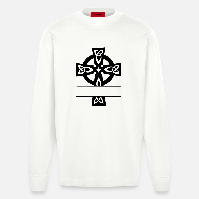Keltisches Kreuz Monogramm Logo - Heavyweight Oversized Organic Langarmshirt Made in EU - OFF WHITE
