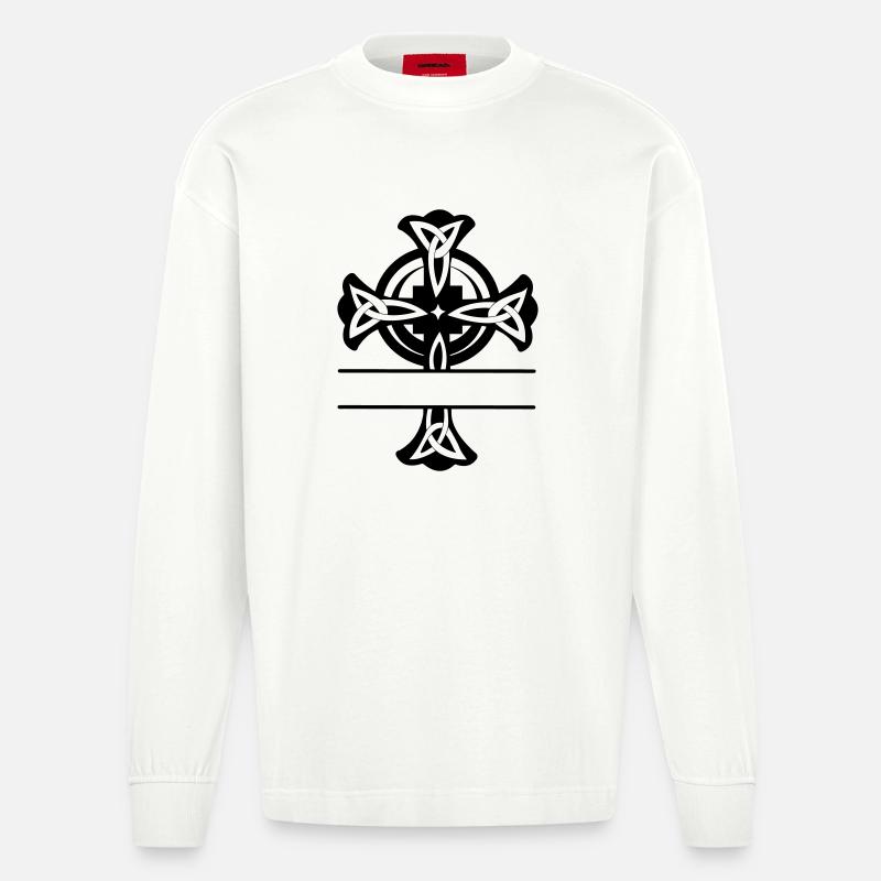 Keltisches Kreuz Logo oder Monogramm - Heavyweight Oversized Organic Langarmshirt Made in EU - OFF WHITE