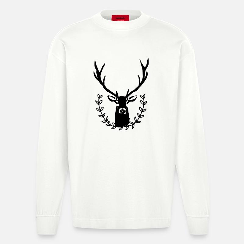Hirsch mit Lorbeerkranz - Heavyweight Oversized Organic Langarmshirt Made in EU - OFF WHITE