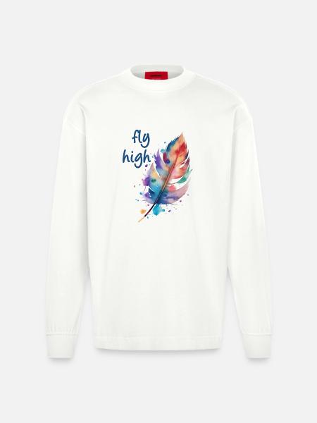 fly high - Heavyweight Oversized Organic Longsleeve Shirt Made in EU - OFF WHITE