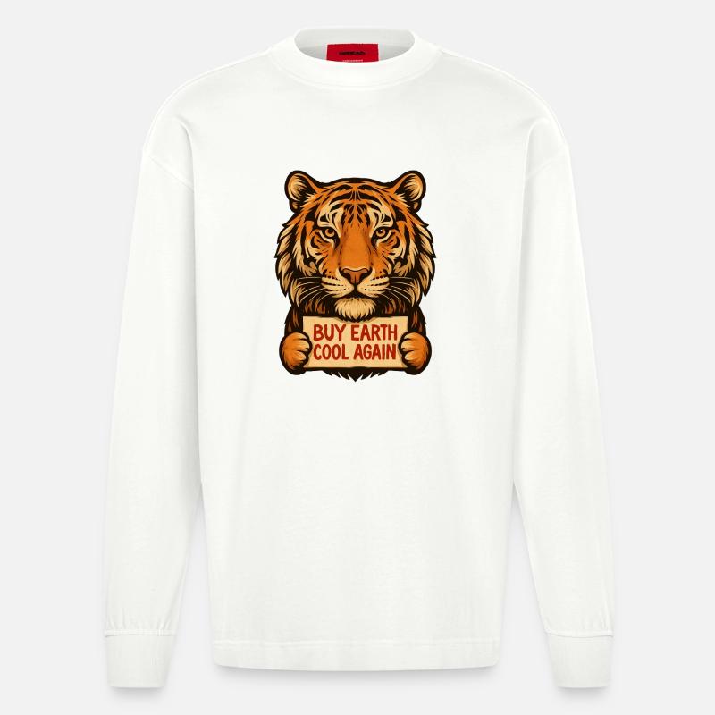 Tiger sagt: Make Eath Cool Again - Heavyweight Oversized Organic Langarmshirt Made in EU - OFF WHITE