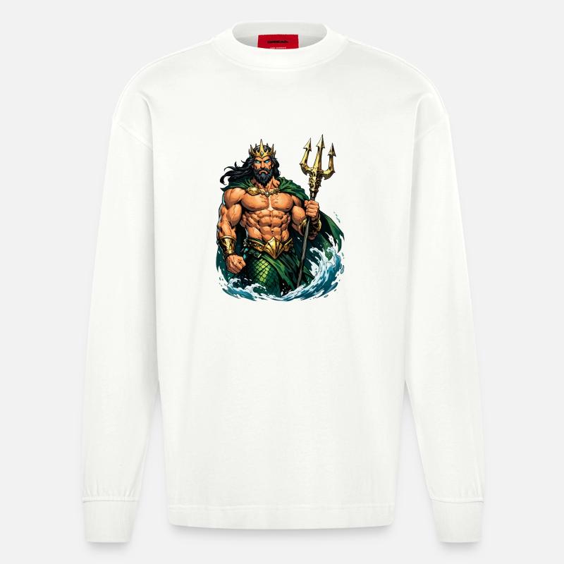 Re Poseidone con il Tridente - Maglia a maniche lunghe ecologica oversize Heavyweight Made in UE - OFF WHITE