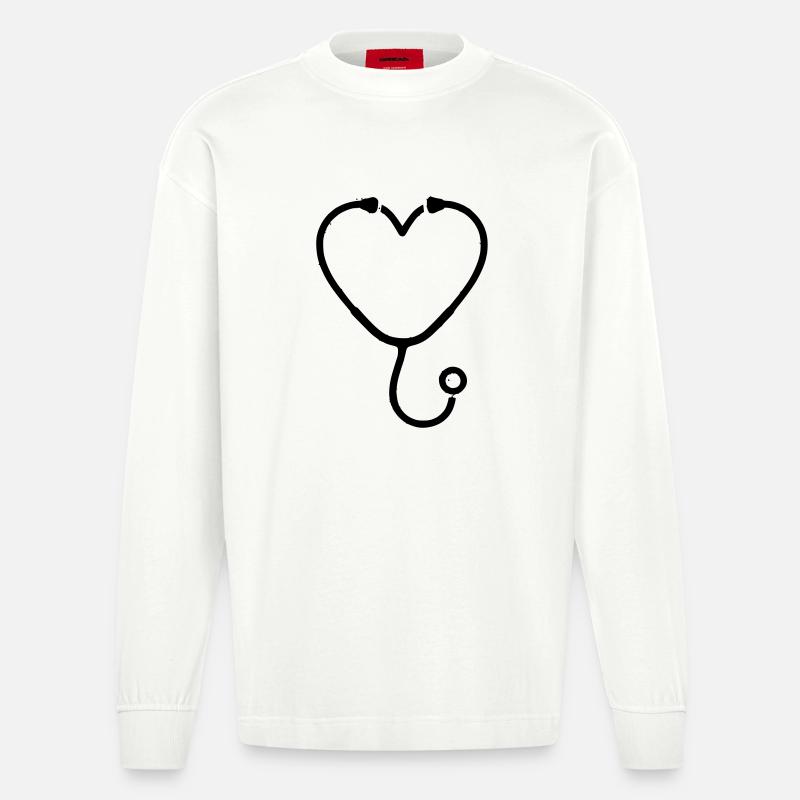 Plan de médecine cardiaque par stéthoscope - Manches longues bio épais oversize fabriqué en UE - OFF WHITE
