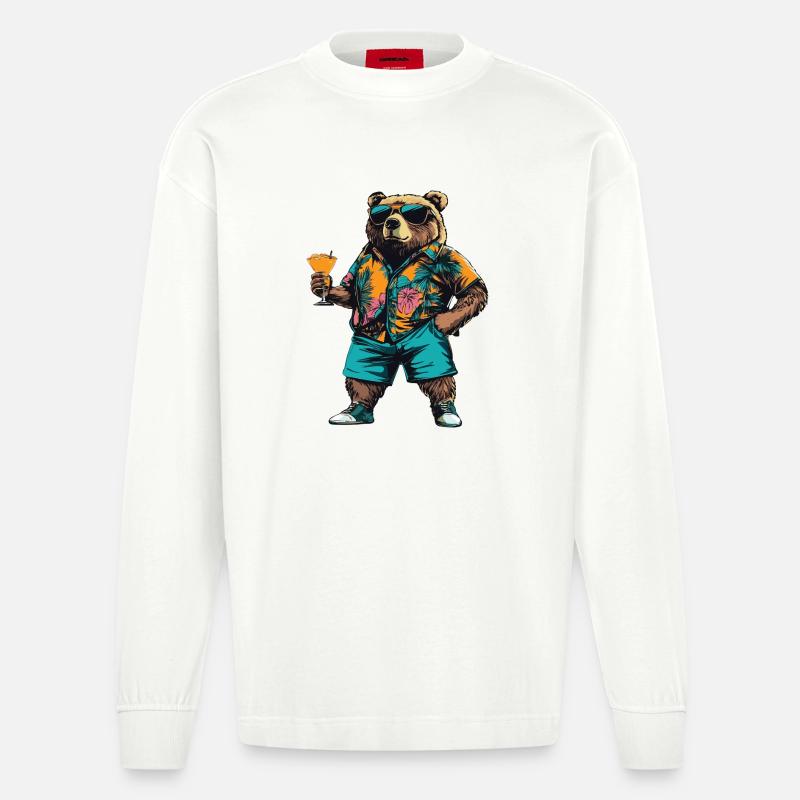 Bär Comic Sommer - Heavyweight Oversized Organic Langarmshirt Made in EU - OFF WHITE