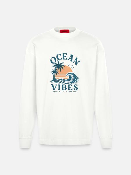 Ozeanische Sonnenuntergangs-Vibes - Heavyweight Oversized Organic Langarmshirt Made in EU - OFF WHITE