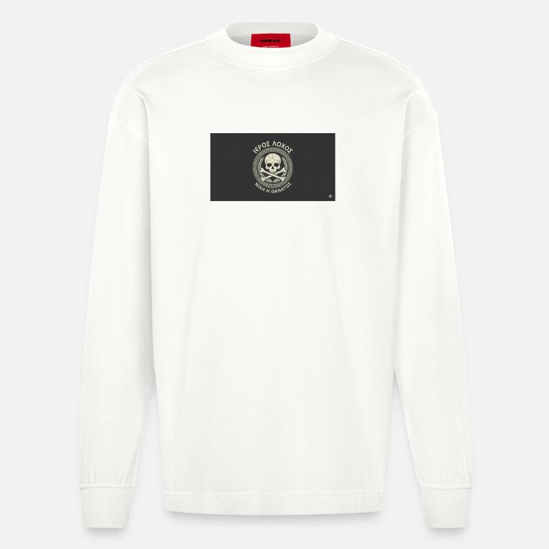 Schädel im Lorbeer Kreismuster - Heavyweight Oversized Organic Langarmshirt Made in EU - OFF WHITE