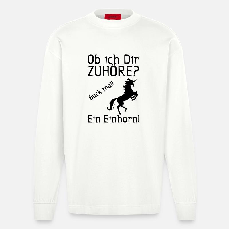 Guck mal! Ein Einhorn! Geschenk - Heavyweight Oversized Organic Langarmshirt Made in EU - OFF WHITE