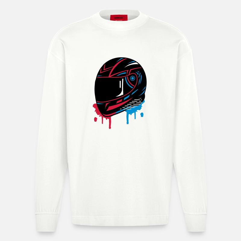 cooles Motorradhelm Graffiti - Heavyweight Oversized Organic Langarmshirt Made in EU - OFF WHITE