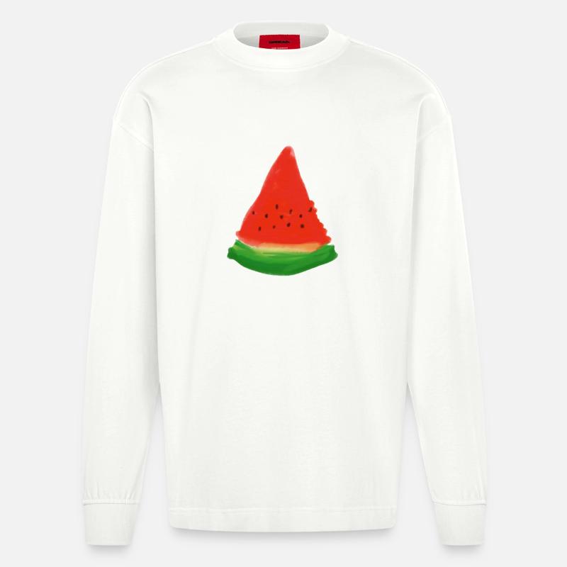 Tranche de pastèque à l’aquarelle - Manches longues bio épais oversize fabriqué en UE - OFF WHITE