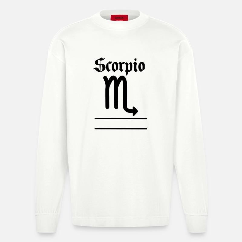 Skorpion Sternzeichen Textbanner - Heavyweight Oversized Organic Langarmshirt Made in EU - OFF WHITE