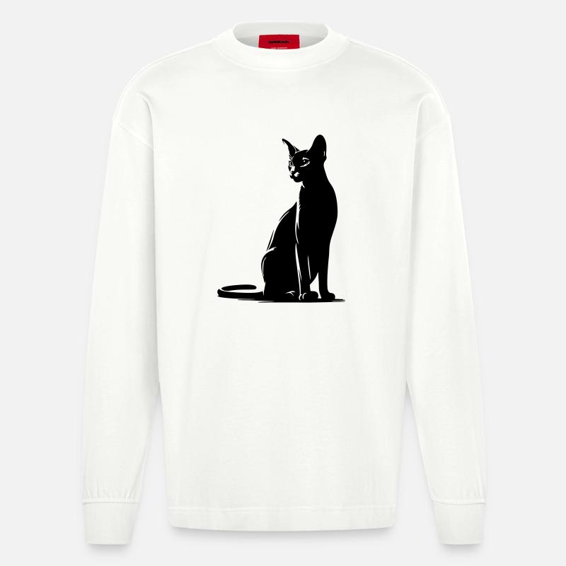 Abessiner Katze - Heavyweight Oversized Organic Langarmshirt Made in EU - OFF WHITE