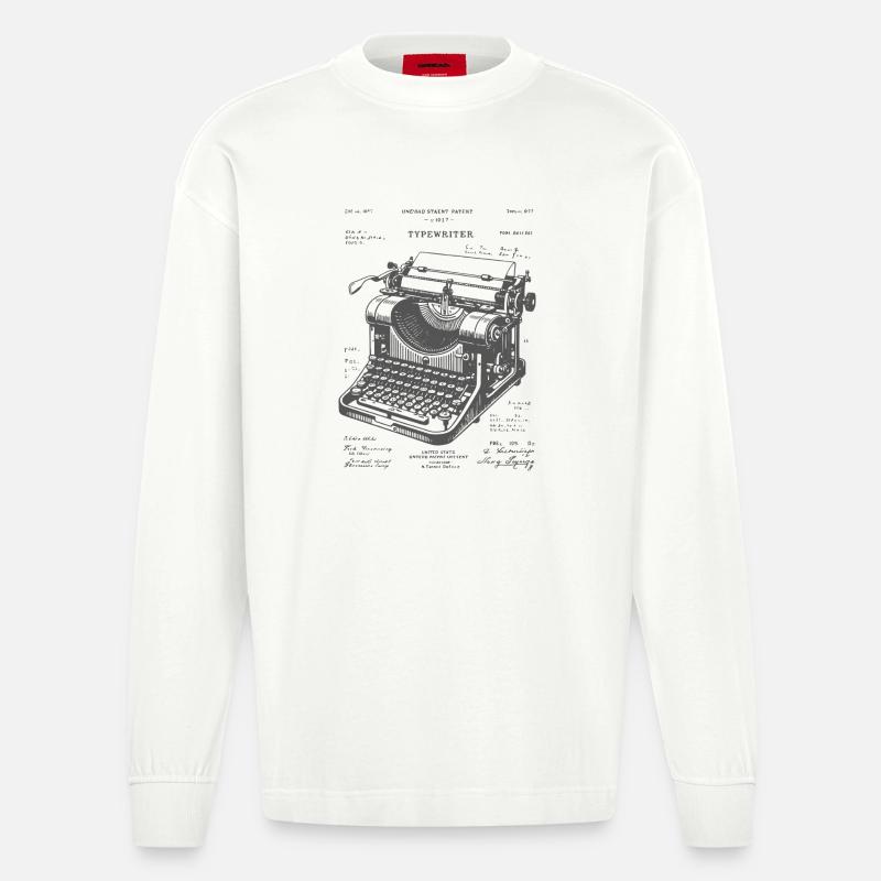 Plan de machine à écrire antique - Manches longues bio épais oversize fabriqué en UE - OFF WHITE