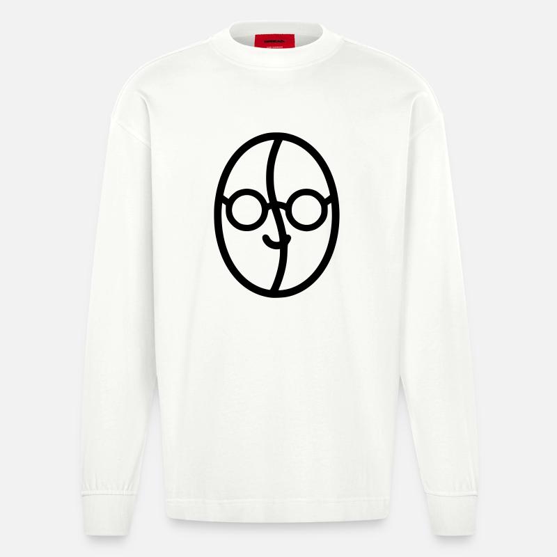Kaffee-Liebe: Kaffeebohne mit Brille - Heavyweight Oversized Organic Langarmshirt Made in EU - OFF WHITE