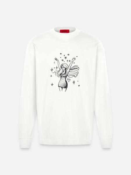 Dancing Woman Empowerment - Illustration - Heavyweight Oversized Organic Longsleeve Shirt Made in EU - OFF WHITE