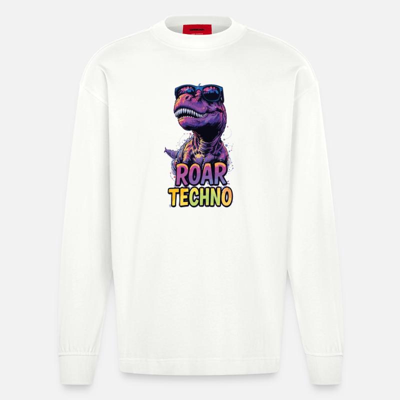 T-Rex - Roar TECHNO - Heavyweight Oversized Organic Langarmshirt Made in EU - OFF WHITE