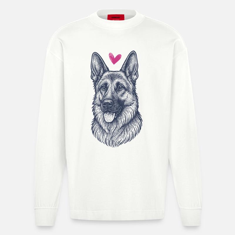 Deutscher Schäferhund – Stark, Treu & Wachsam - Heavyweight Oversized Organic Langarmshirt Made in EU - OFF WHITE
