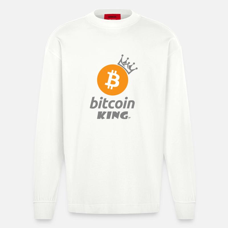 Bitcoin King Crown Logo Tee - Heavyweight Oversized Organic Langarmshirt Made in EU - OFF WHITE
