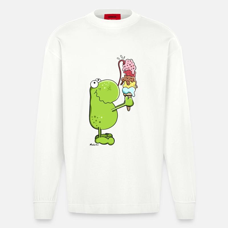 Frosch mit Eis - Heavyweight Oversized Organic Langarmshirt Made in EU - OFF WHITE