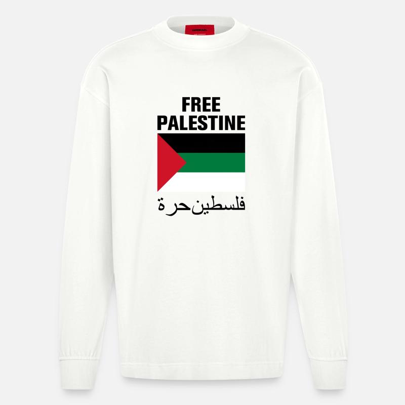 Palestine libre avec le drapeau - Manches longues bio épais oversize fabriqué en UE - OFF WHITE
