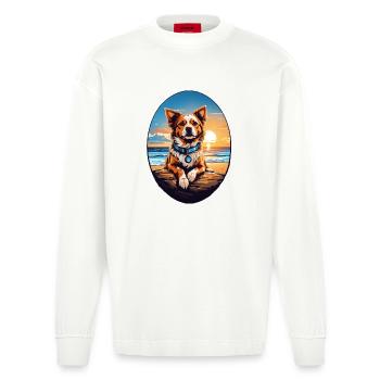 Dog on the beach - Heavyweight Oversized Organic Longsleeve Shirt Made in EU - OFF WHITE - Front
