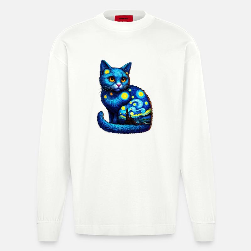Katze - Heavyweight Oversized Organic Langarmshirt Made in EU - OFF WHITE