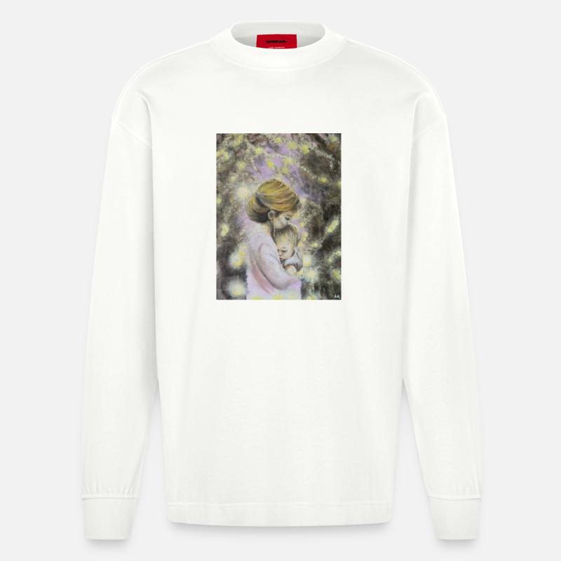 Ätherische Nacht Mutter und Kind - Heavyweight Oversized Organic Langarmshirt Made in EU - OFF WHITE